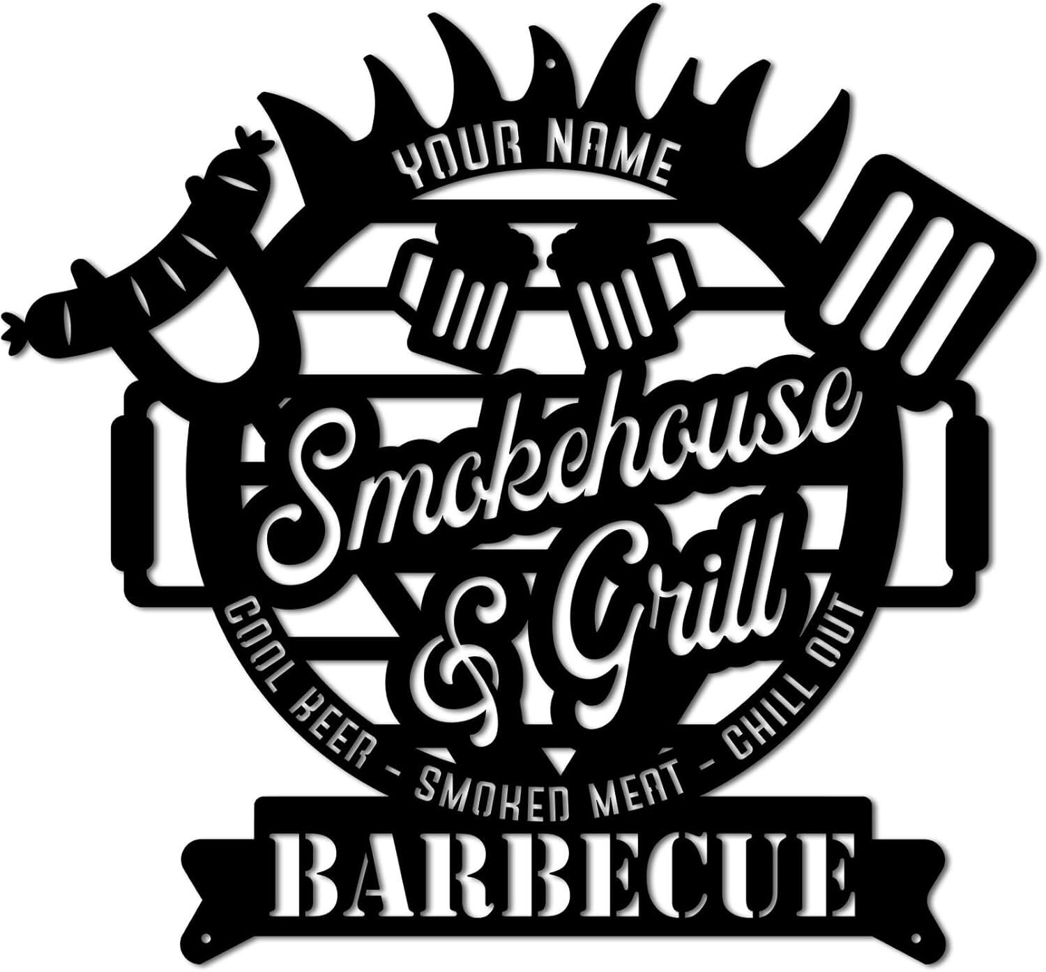 WODORO Personalized Smokehouse and Grill Metal Sign for Outside, BBQ Metal Sign