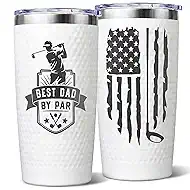 Golf Gift for Dad - Funny Golf Dads Gifts from Daughter Son Kids, Best Dad By Par Tumbler for Men Golfers Golf Lovers, Unique Golf Coffee Mug Cup for Fathers Day Christmas Birthday - Dimpled 20oz