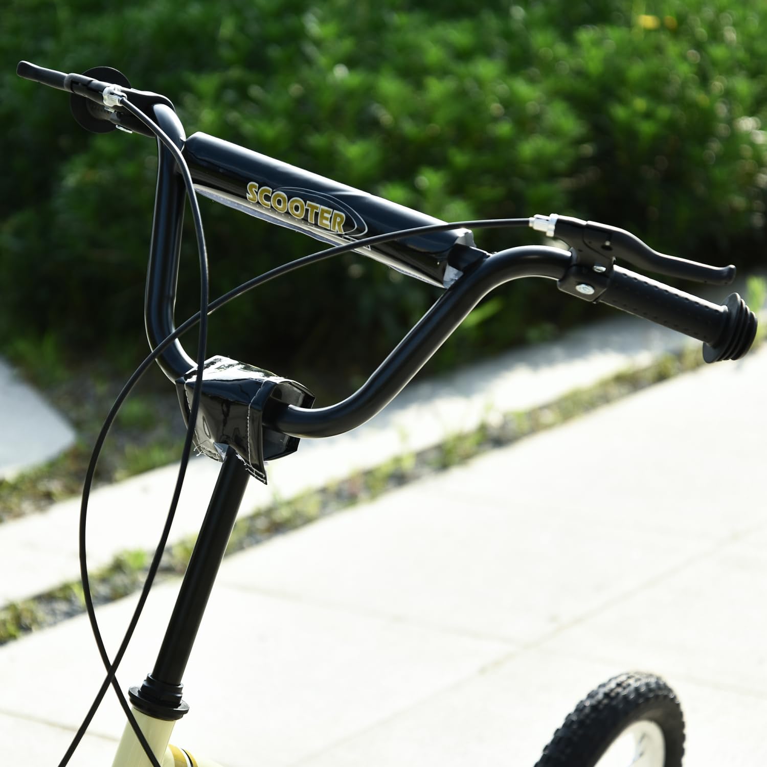 Youth Scooter: Caliper Brakes, 12-Inch Inflatable Front Wheel, Adjustable Height, Beige