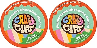 Crazy Cups Decaf Peppermint Chocolate Mocha Coffee Pods, Decaf for Keurig K Cups Machines, Hot or Iced Coffee, Recyclable Pods, 22 Count (Pack of 2)