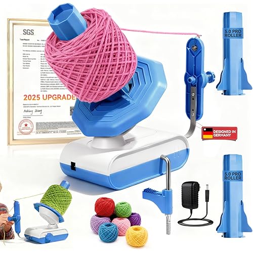 5.0 Upgraded Electric Yarn Winder【Top1 RPM German Motor】【SGS-Grade Precision Gears】Wool Yarn Ball Winder Compact Automatic for Crocheting Super Strong Tension, Ideal for Home and Studio (Blue White)