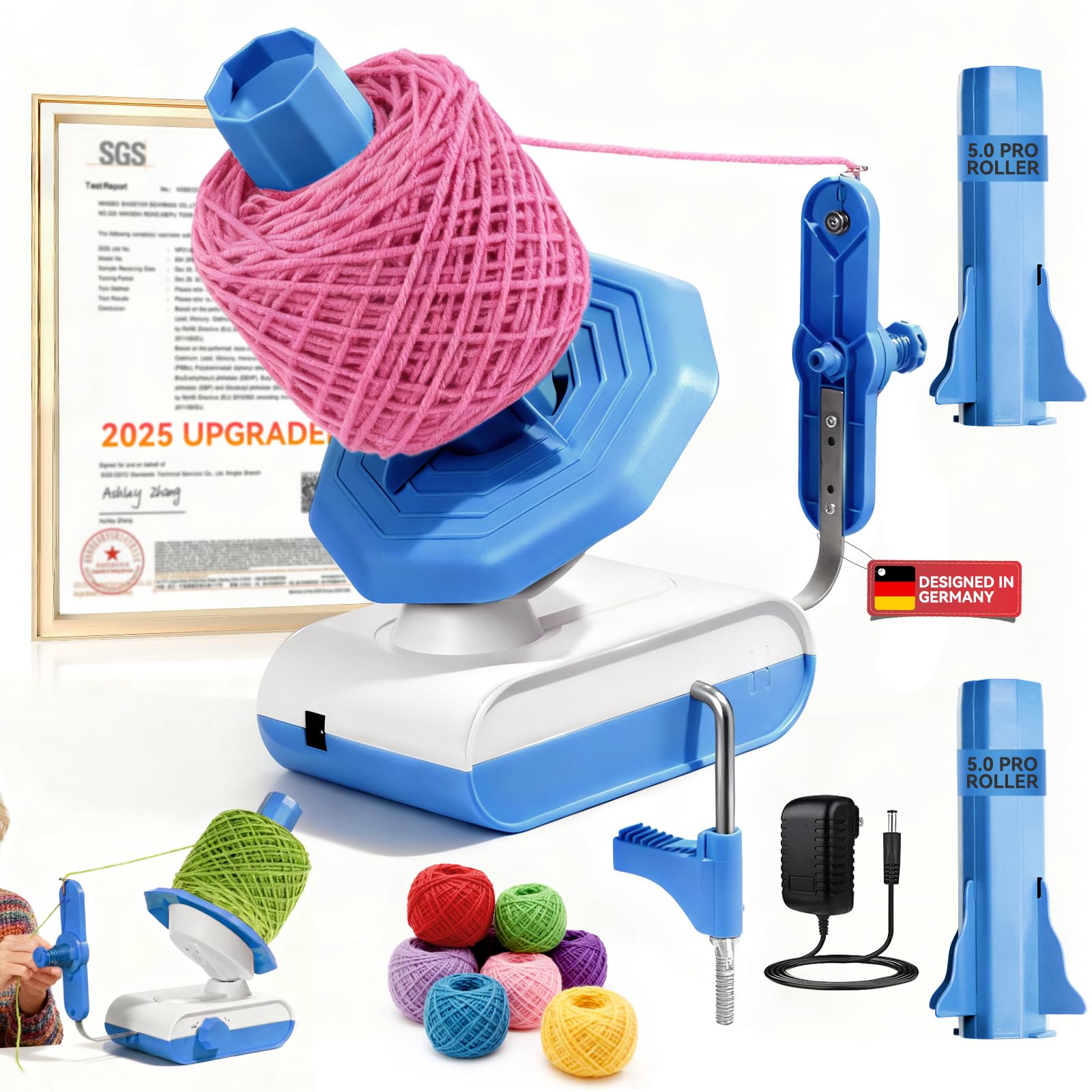 5.0 Upgraded Electric Yarn Winder【Top1 RPM German Motor】【SGS-Grade Precision Gears】 Wool Yarn Ball Winder Compact Automatic for Crocheting Super Strong Tension, Ideal for Home and Studio (Gray White) — view 11