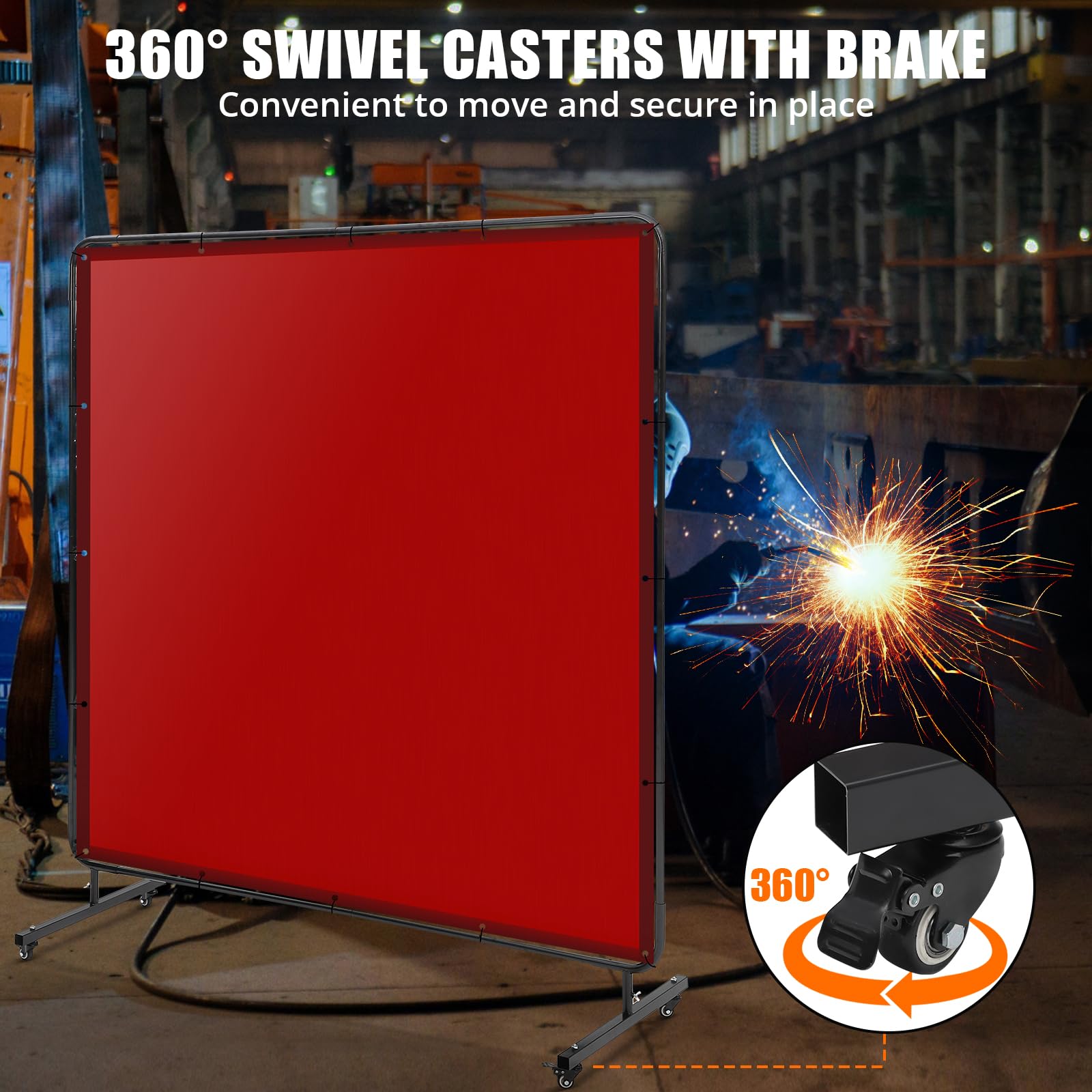 Pantalla de Soldadura 244 × 183 cm Vinilo Ignífugo Biombo Protección Industrial con Ruedas Separador Taller Soldar Color Rojo