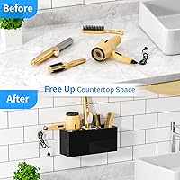 Vista 7 de NIUBEE Soporte para secadora de pelo, organizador de herramientas de pelo con montaje en pared, soporte para secadora de pelo para puerta