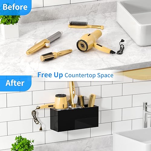 Miniatura 7 de NIUBEE Soporte para secadora de pelo, organizador de herramientas de pelo con montaje en pared, soporte para secadora de pelo para puerta de
