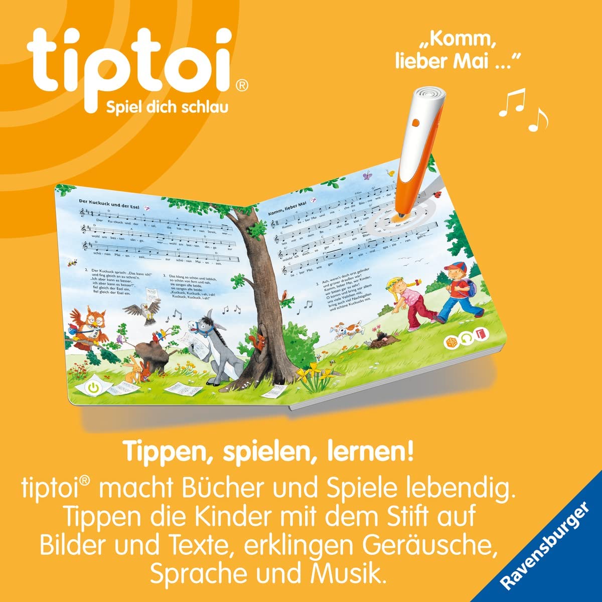 tiptoi Zestaw Ravensburger: Meine schönsten Kinder Lieder (książka dla dzieci, śpiewnik) + długopis 00110, zabawka edukacyjna dla dzieci