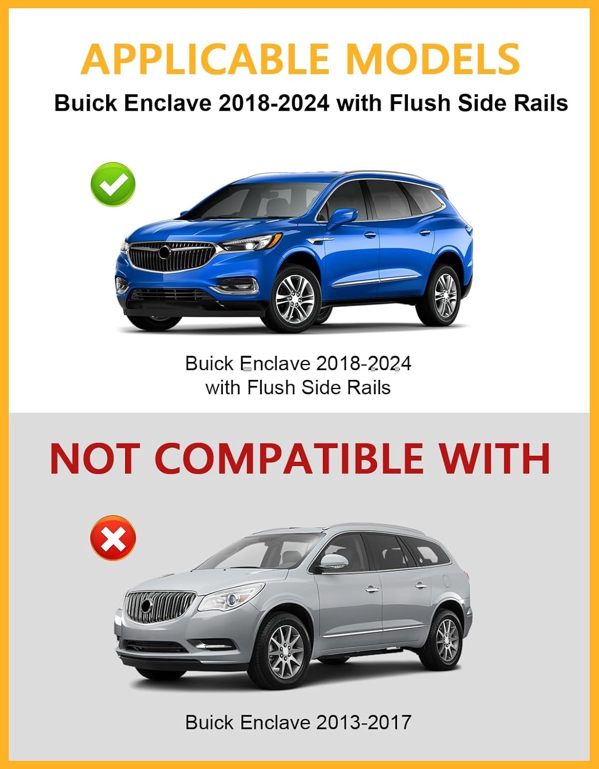 Tuyoung 300lbs All Aluminum Roof Rack Cross Bars Compatible with Buick Enclave 2018-2024 (with Flush Side Rails), Lockable Heavy Duty Roof Rails Crossbars Cargo Carrier Luggage Kayak Accessories