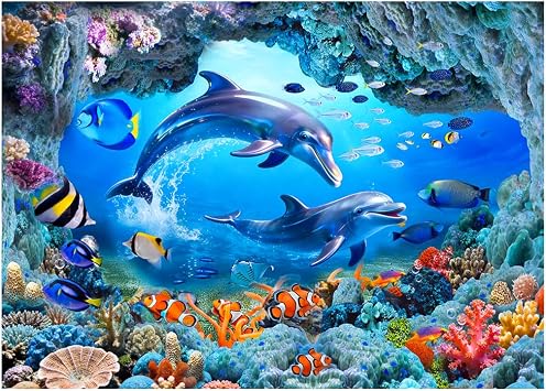 Musykrafties Ocean Scenic Undersea Cave Dolphin Backdrop Large Banner Photography Studio Fabric Background Photobooth Prop 7x5feet #2212