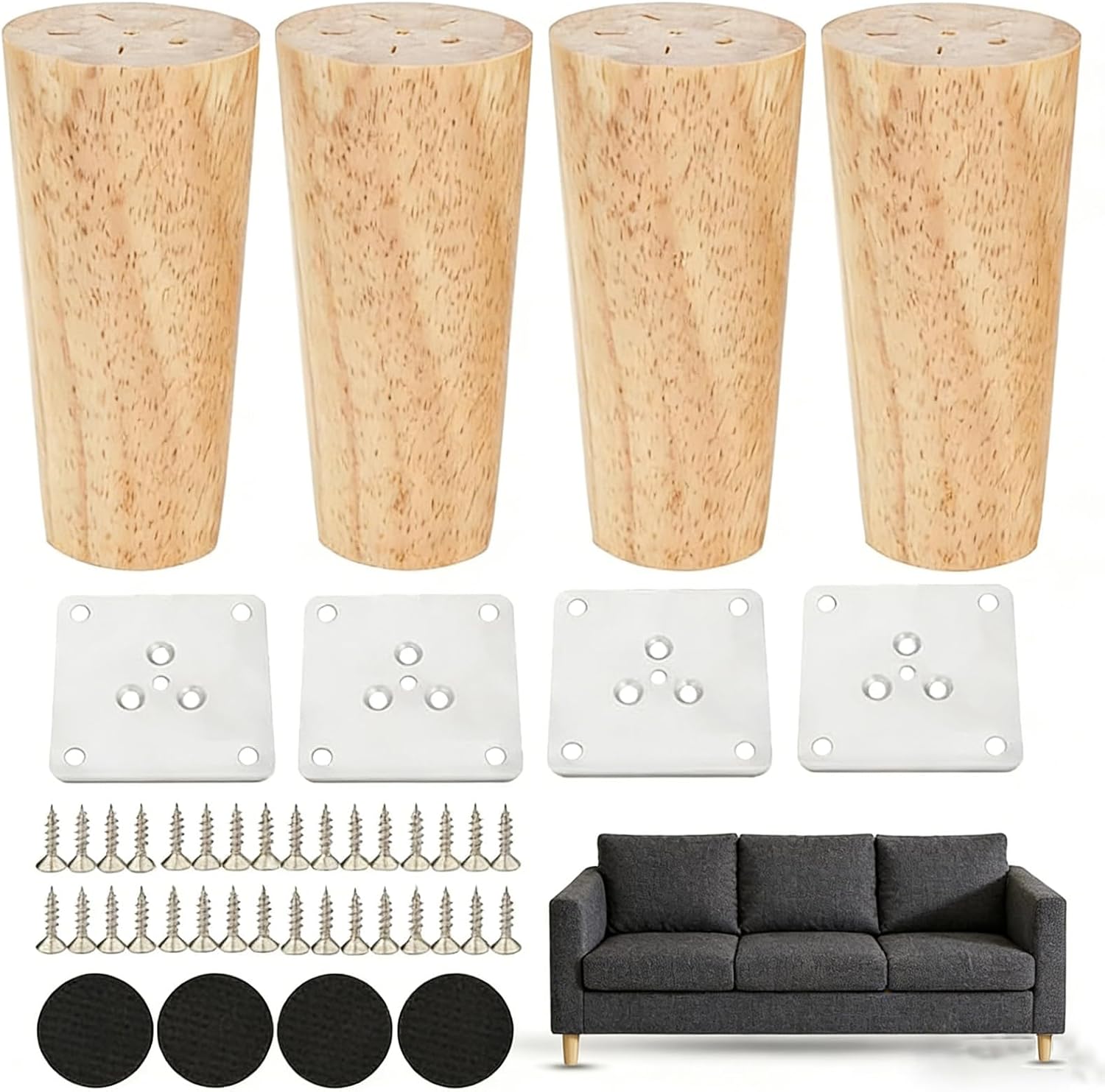Furniture Feet Wood Set of 4 Sofa Feet Solid Wood Furniture Legs Cabinet