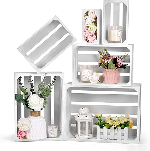 Miniatura 10 de Juego de 6 cajas decorativas de madera para almacenamiento, 6 tamaños, cajas de almacenamiento de madera decorativas de granja, cajas de madera