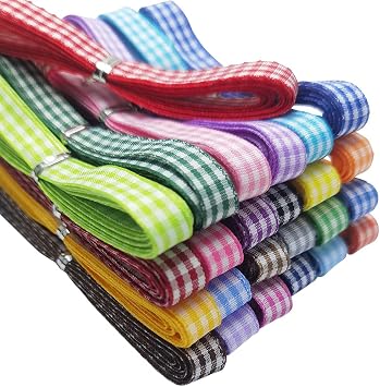 50yards 3/8"10mm Assorted 25 Colors Gingham Ribbon Craft DIY Gift Packing Hair Bow Accessory 3/8", Multi-Colored