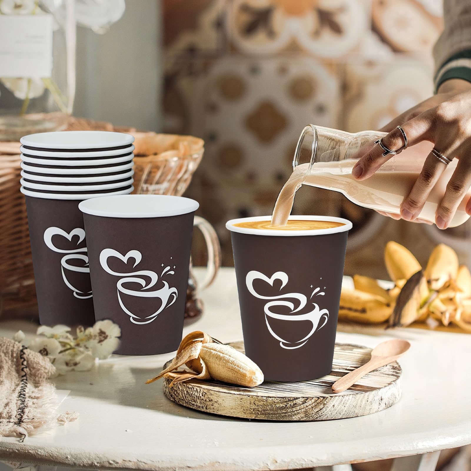Disposable Coffee Cups - 300 Pack 12oz Brown -3
