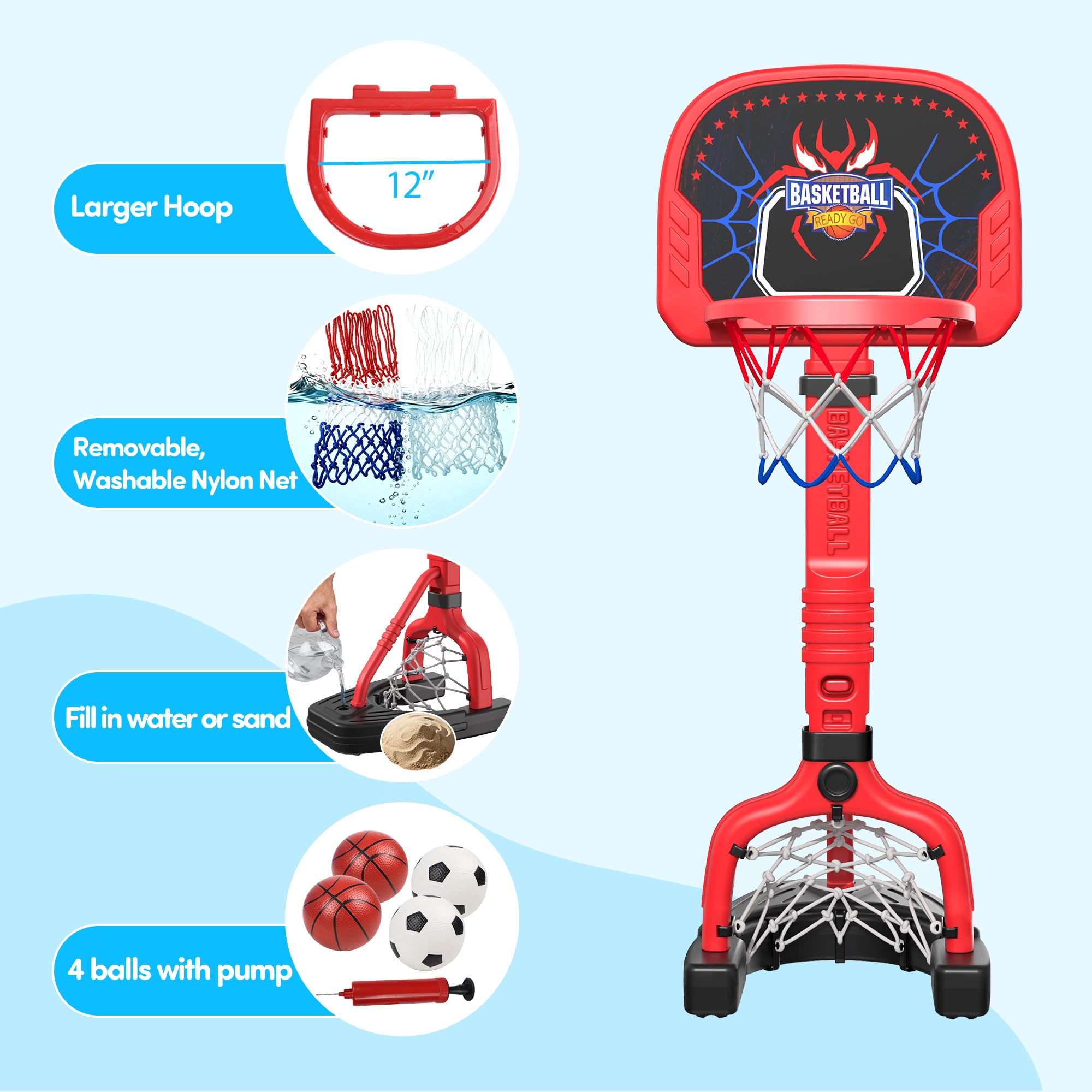 PJG Basketballkorb und Fußballtor für Kleinkinder, Basketballkorb für