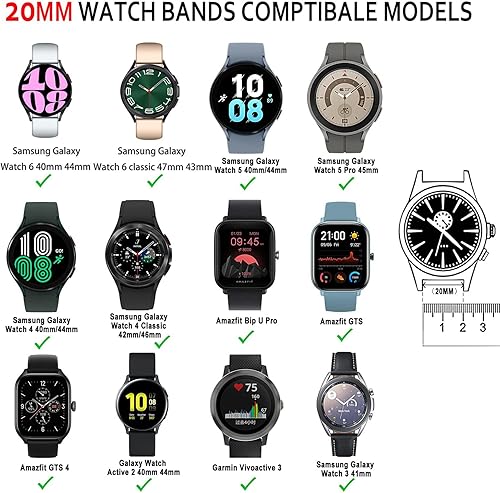 Miniatura 2 de Correa de reloj de liberación rápida de 0.787 in para Samsung Galaxy Watch 6 5 4 3 1.575 in 1.732 in 1.614 ingalaxy 64 Classic Band 1.850 in 1.693