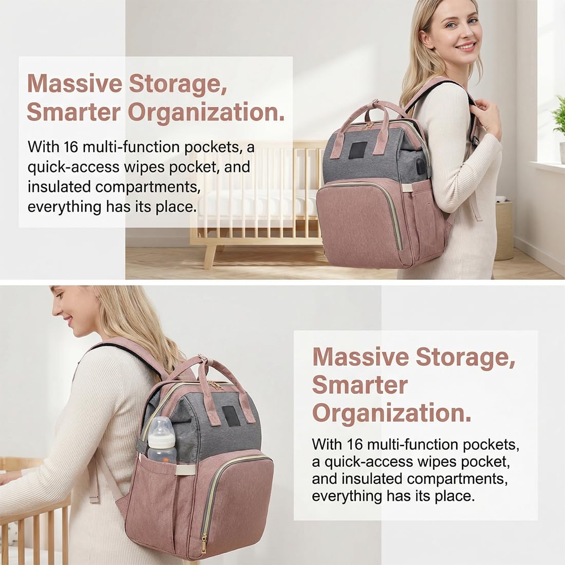 TEENY TRAVELER - Diaper Bag, Baby Changing Bags, Baby Bag for Mum with Portable Changings Mat, Stroller Straps, Multiple Pockets Nappy Changing Backpacks, Babys Essentials for Newborn (#B) — view 5