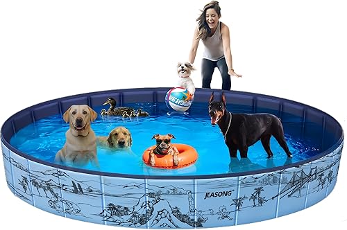 JEASONG La bañera portátil plegable extragrande para perros es perfecta para tus amigos peludos. La piscina se pliega para un fácil almacenamiento y
