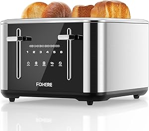 4 Slice Toaster, 1600W Smart Stainless Steel Toaster, 6 Levels of Gilding, Control with Full Touch Screen, Extra Wide Slo…