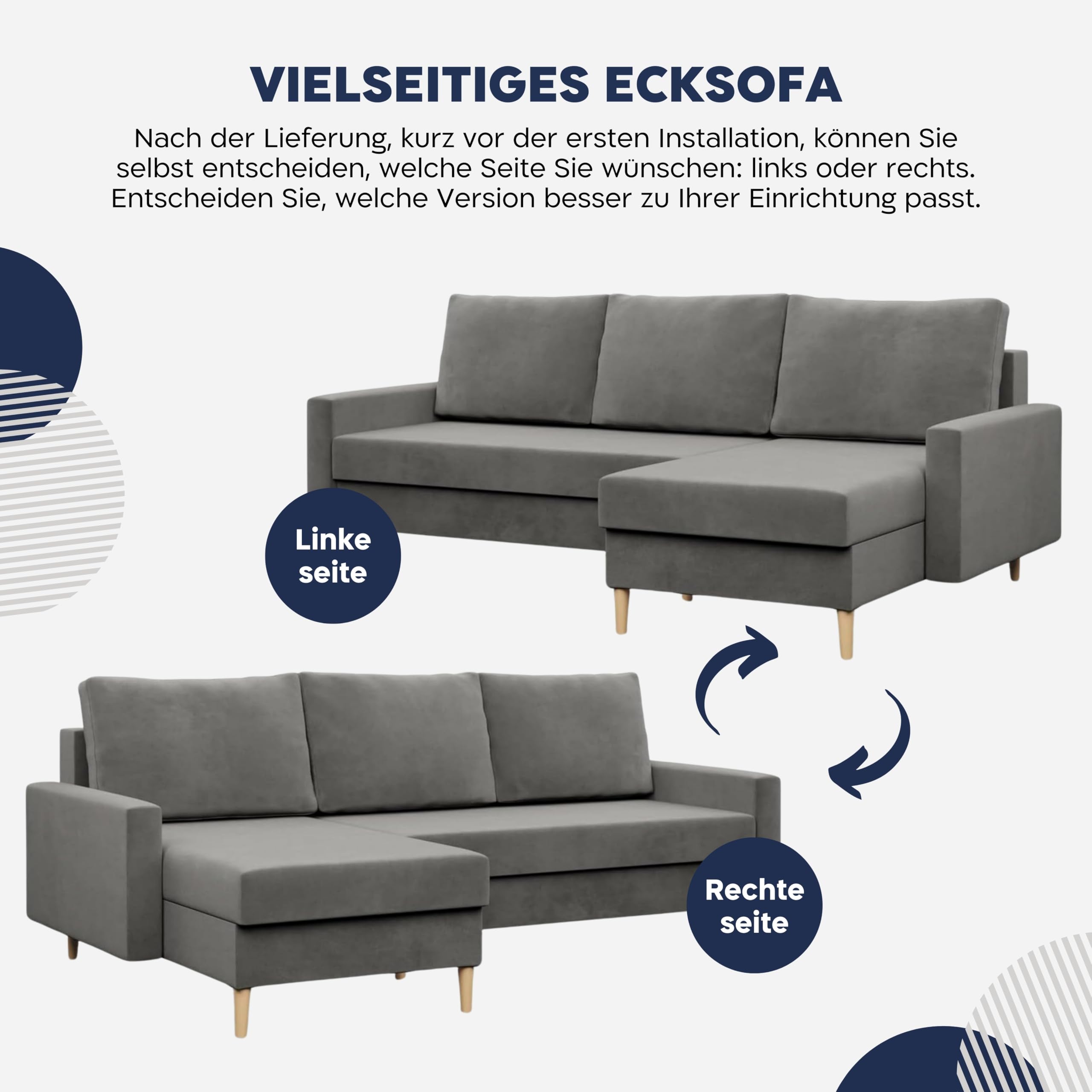 Mebligo - Ecksofa mit Schlaffunktion und Bettkasten Blank, Eckcouch Convertible (Links und Rechts) Sofa L Form 223 x 140 x 92 cm, Couch mit Bonellfedern, Ecke Sofa Wohnzimmer, Schlafsofa - Gelb