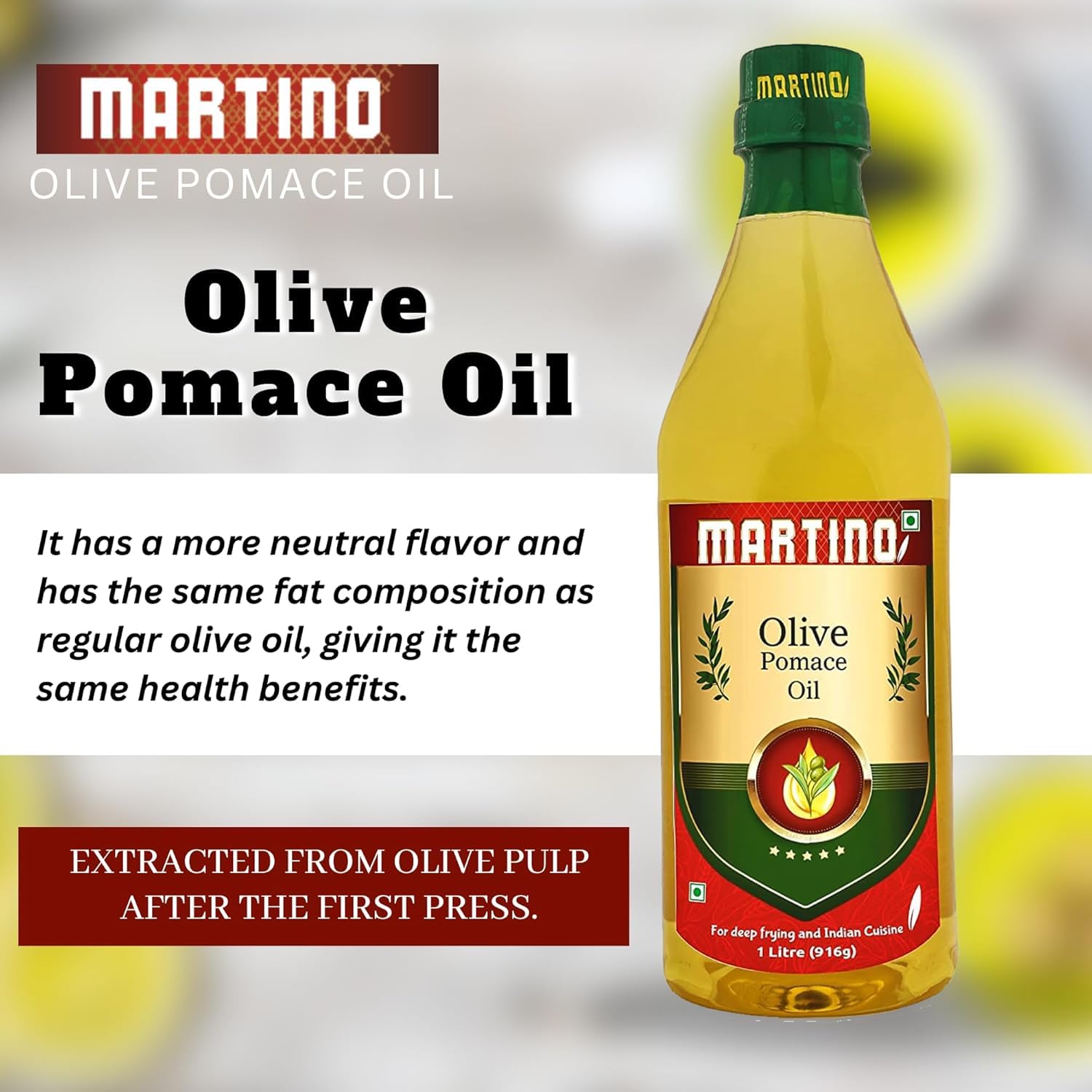 MARTINO Olive Oil 1 litre Pomace oil Cooking Edible Olive Oil | Recommendable for Roasting, Frying, Baking All type of Cuisines| Healthy Cooking Oil for Daily Use. 2