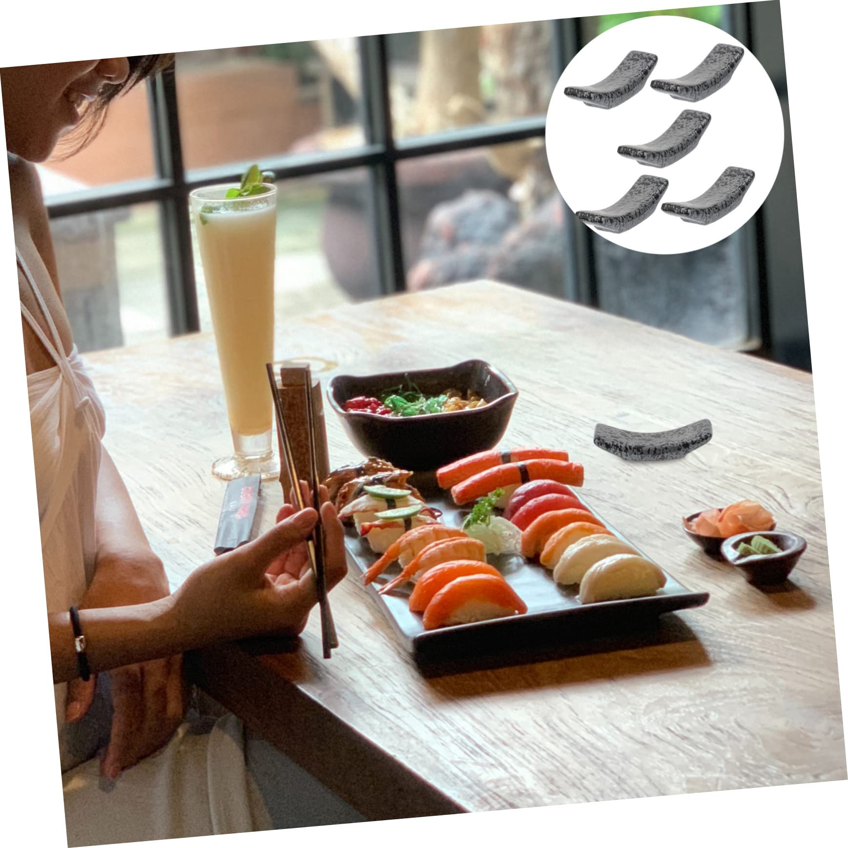 FUNOMOCYA 5pcs Ceramic Chopstick Rest Chinese Chopsticks Spoon Fork Holder Chopsticks Holder Rest Fork Holder Chopsticks Stand Japanese Style Silverware Spoons Chopsticks Rack Black Ceramics