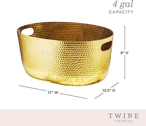 Vista 3 de Twine Gold Hammered Tub - Large Drink Beverage Tub Chiller, Wine, Beer & Drink Bucket for Parties in 4 Gallon Capacity, Gold