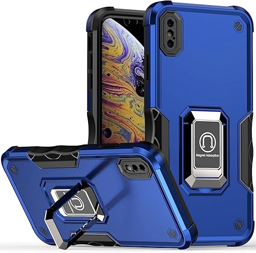 Funda para iPhone Xs Max, soporte magnético integrado para automóvil, a prueba de golpes, funda protectora para iPhone Xs Max (azul)