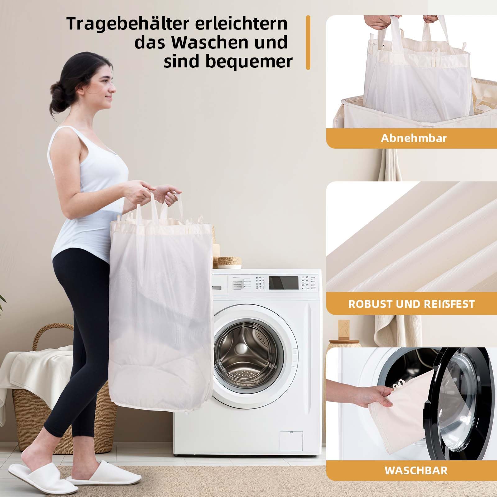 Wäschekorb mit Deckel 135L, Große Wäschesammler 2 Fächer mit Griffen, Beige | Wäschesortierer und Herausnehmbaren Wäschesäcken, Faltbarer Wäschetrenner für Badezimmer, Schlafzimmer und Waschküche