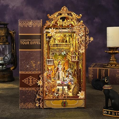 Miniatura 53 de Rompecabezas de madera 3D con caja de música de luz sensor, kit de montaje de rincón de libros en miniatura, kit de montaje de rincón de libros