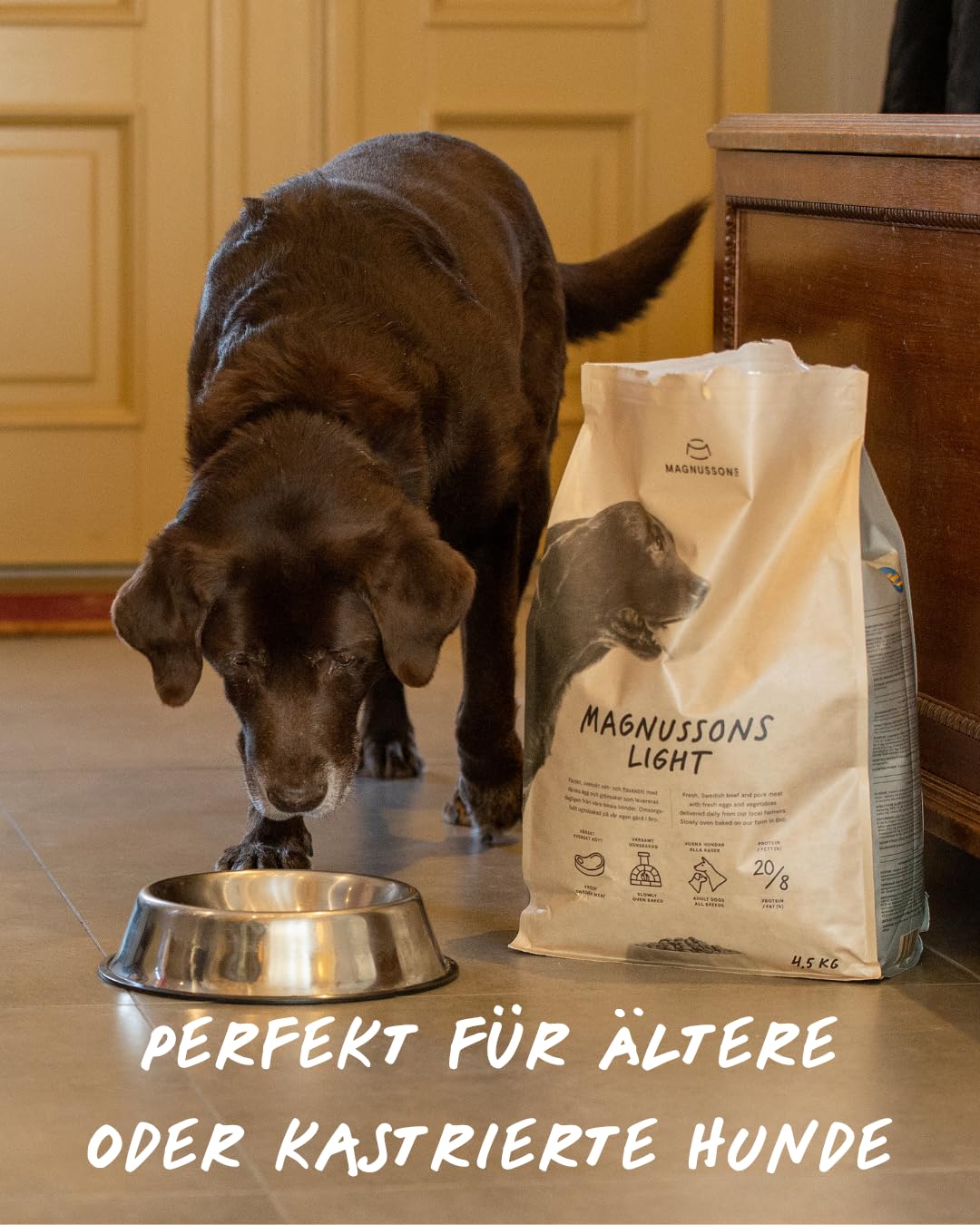 MAGNUSSONs Light (1 x 14kg) | Energiearmes Hundetrockenfutter für Erwachsene Hunde Aller Rassen | Alleinfuttermittel | Zur Erhaltung des optimalen Gewichts | Hoher Anteil an frischem Fleisch
