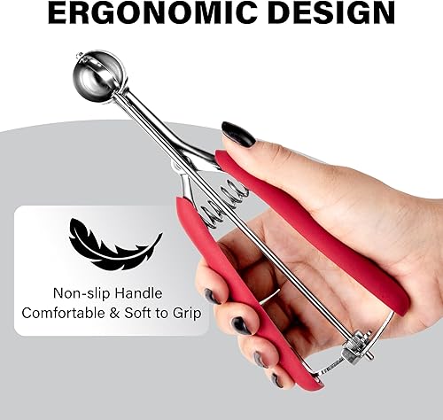 Vista 82 de Cuchara para galletas de 3.5 cucharadas, cuchara de helado con gatillo de pulgar, masa de galletas, cuchara de melón de 2.165 in, agarre cómodo