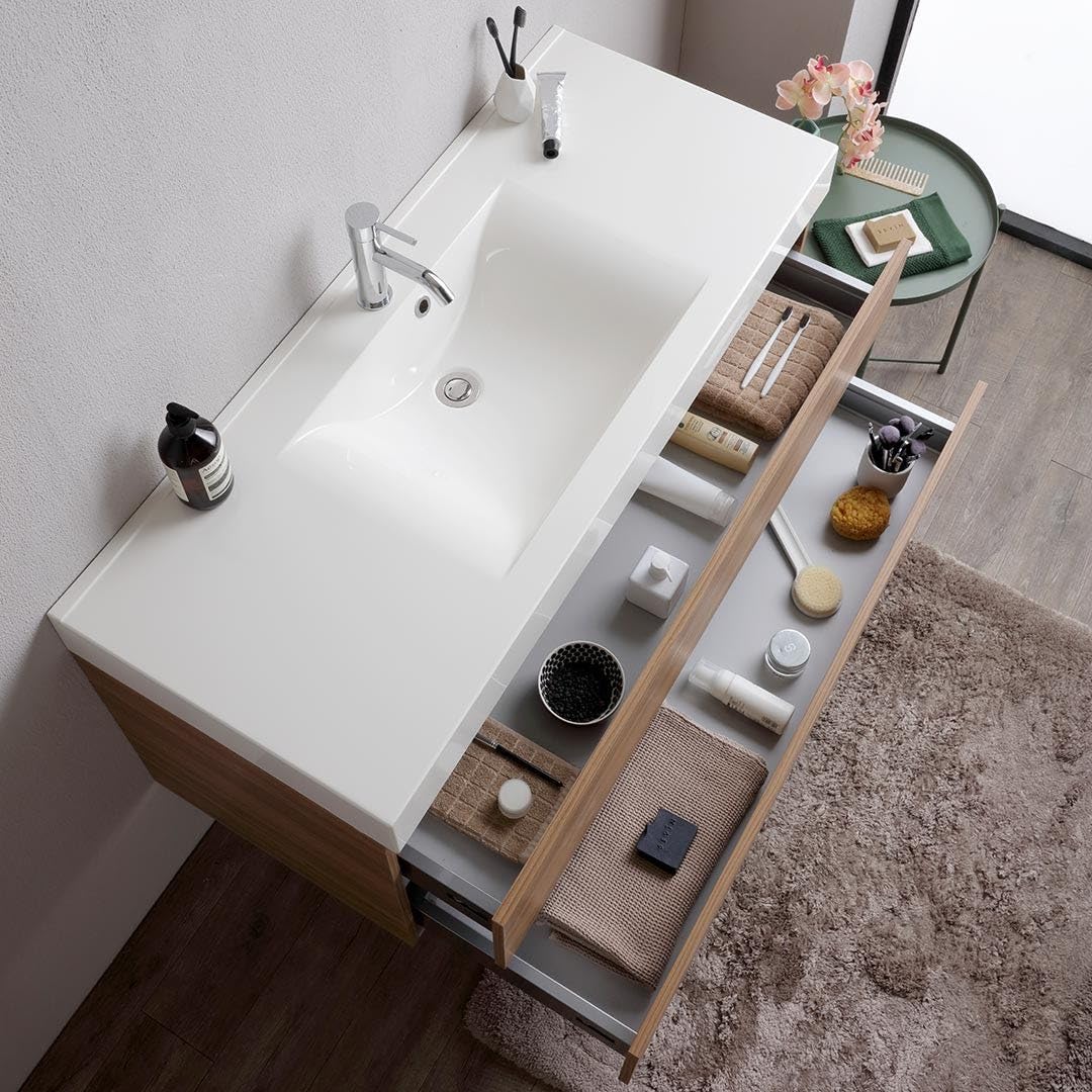 Kiamami Valentina - Mobile bagno sospeso 120cm cassetti e lavabo 1 vasca senza specchio | Valentina