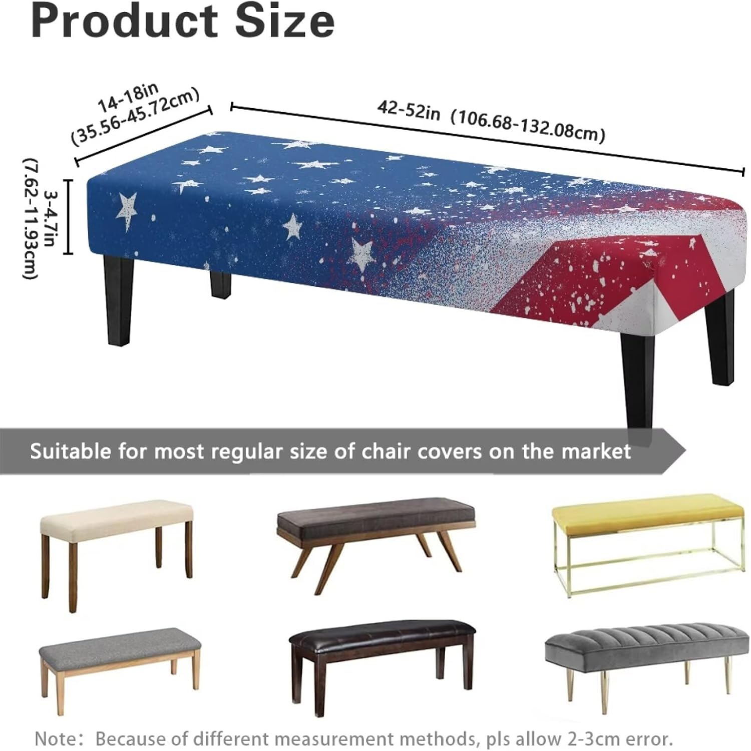 American Flag Vintage Print Stretch Dining Bench Cover Stain Resistant Benches Seat Slipcovers Easy to Clean Dining Chair Slipcovers Removable Seat Cushion Protector for Party