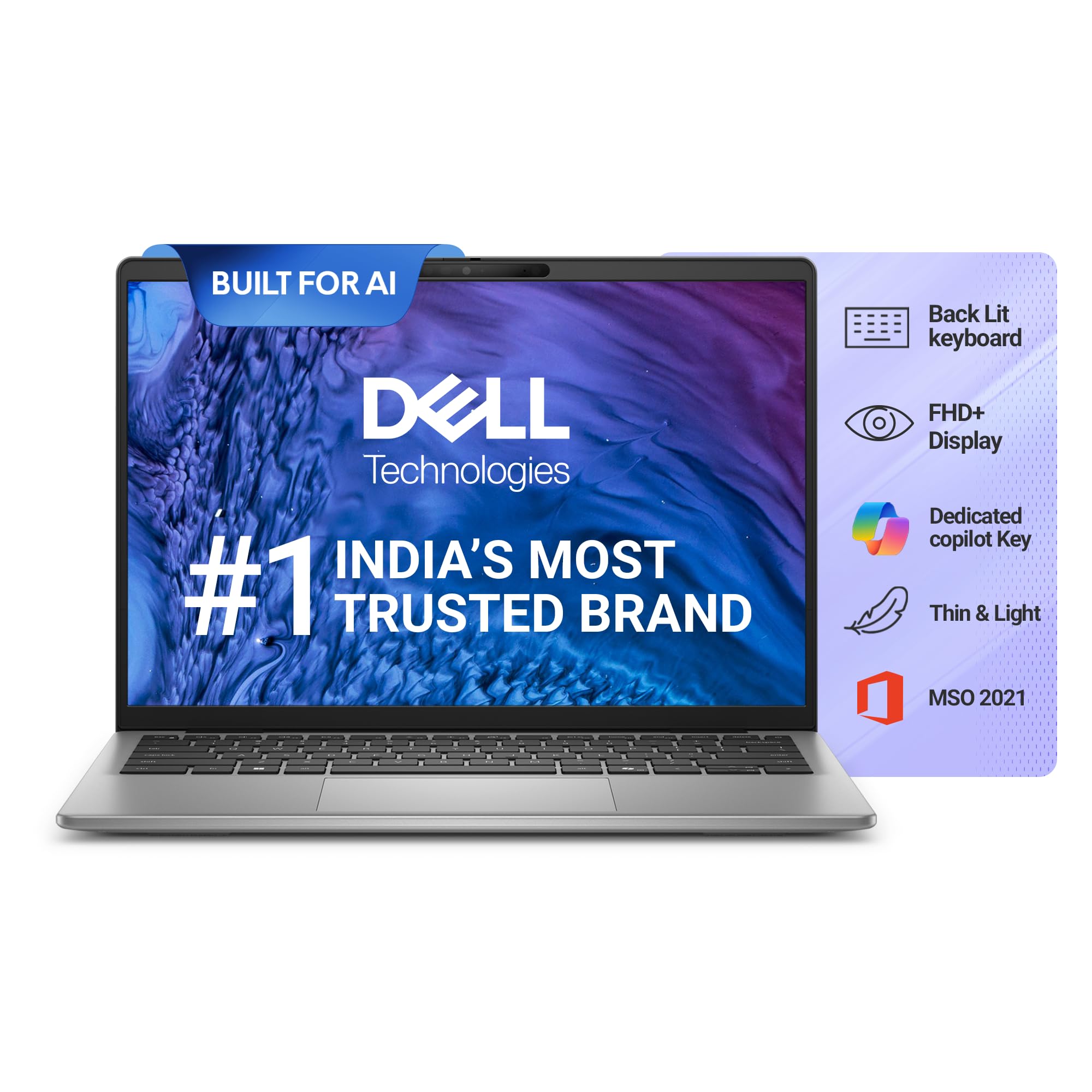 Inspiron 5441 Laptop, Built-in AI Snapdragon X Plus X1P-42-100 8C Processor/16GB/ 512GB SSD/ 14" (35.56cm) 300 Nits FHD Display/Backlit KB/Windows 11 + MSO'21/15 Month McAfee/Titan Gray/1.53kg