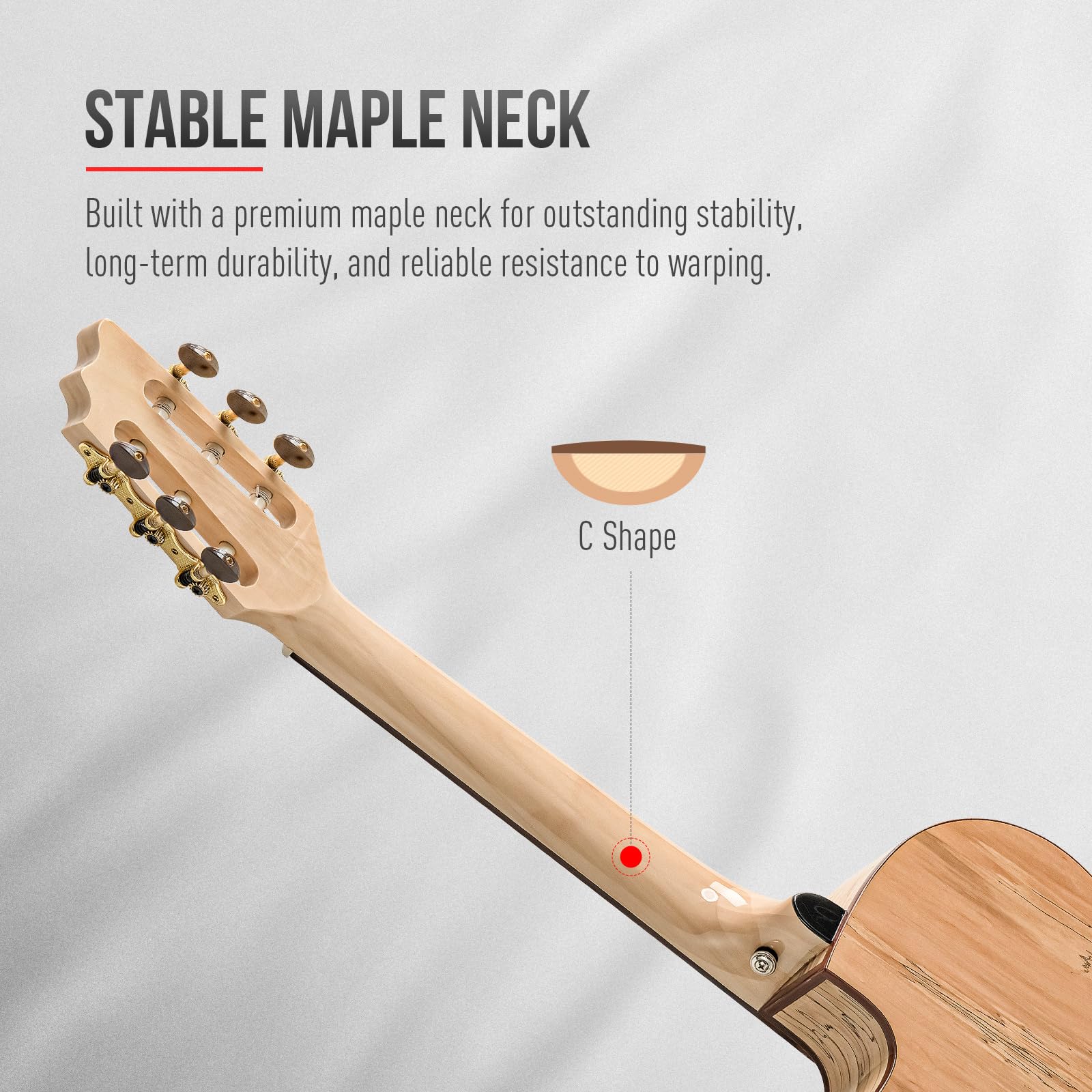 SONICAKE 39" Guitarra Acústica-Eléctrica Crossover | con Afinador, Pastilla y Preamp, Tapa de Picea Maciza, Cuerpo de Arce Vetado, EQ de 3 bandas, Cuerdas de Nylon QGT-30