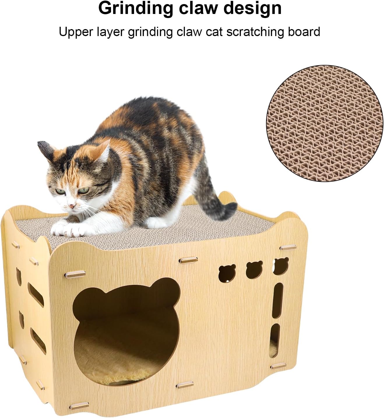 review Wooden Cat House Corrugated Cat Scratch Board Detachable Design Wear-Resistant and Chip-Free Vertical Double-Layer Superimposed Cat Nest, Stable and Solid, Available on Both Sides (Cat Shape)