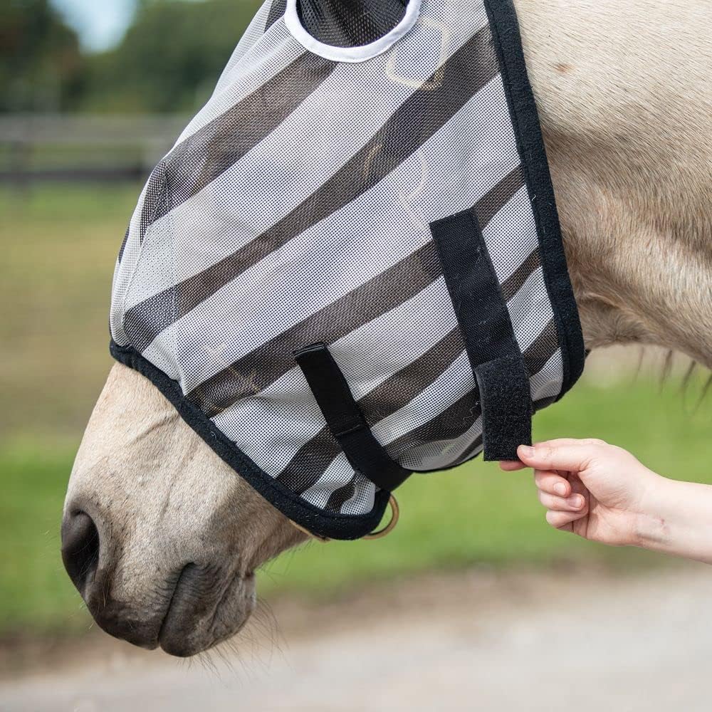 Dura-Tech Zebra Fly Horse Mask with Ears | Horse Comfort Maximized | Confuses Flies | 70% UV Protection | Durable 1000D Dura-Mesh | Breathable Mesh Ears | Size Small/Medium Pony