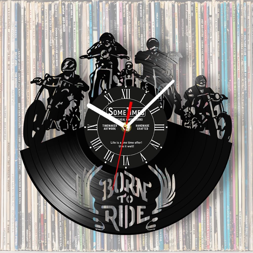 The Geeky Days Motorcycle Rider Wall Clock Custom Name, Motosport Wall Clock Personalized Biker Name Vinyl Record Wall Watch Clock Silent Non Ticking Battery Operated for Boyfriend Man Cave Garage