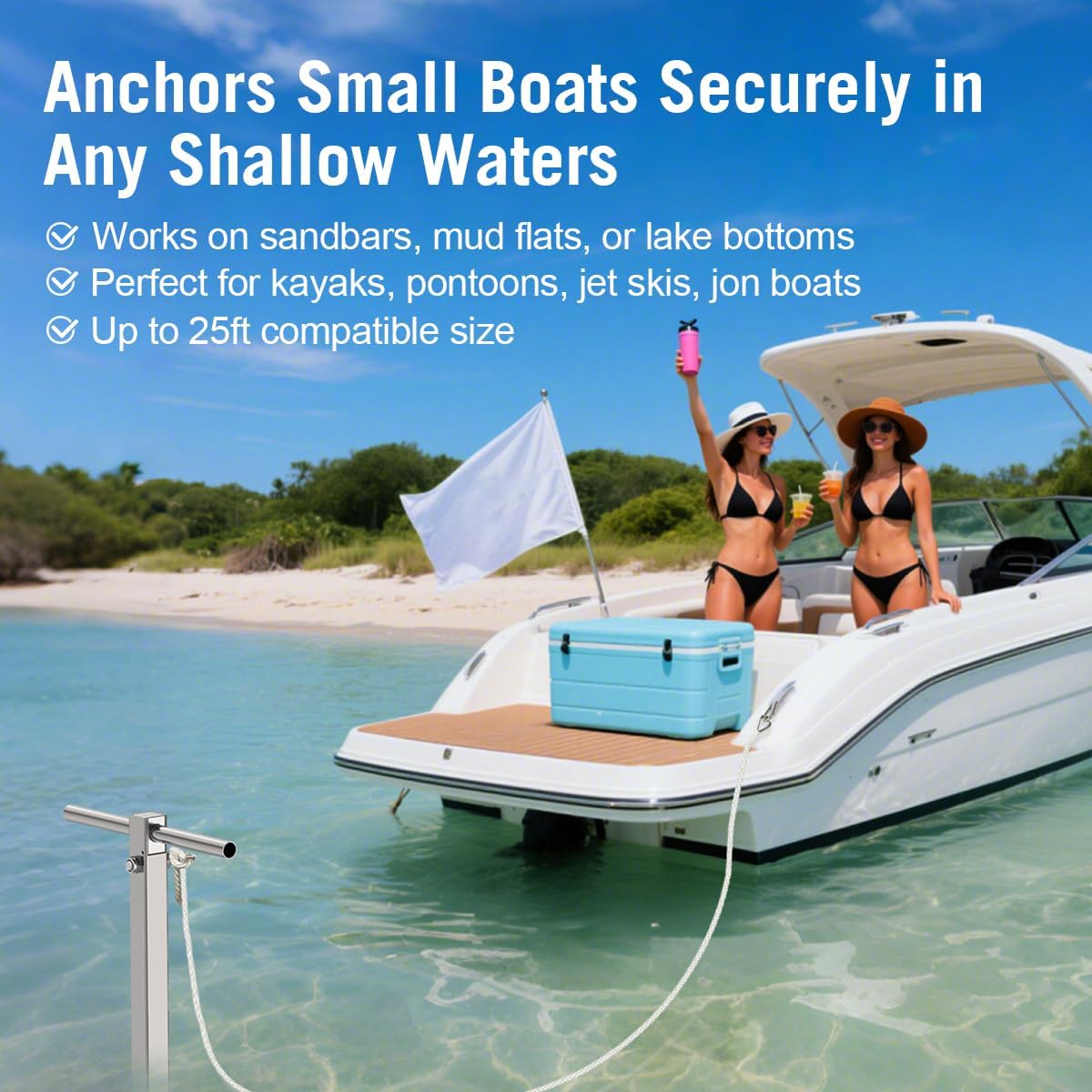 Screw in Boat Anchor Heavy Duty 304 Stainless Steel Shallow Water Sand Anchor Pole for Jet Ski, Kayak, Pontoon, Small Boat and PWC, Secure Stake Auger Anchors for Sandbars, Lakes, Shoreline