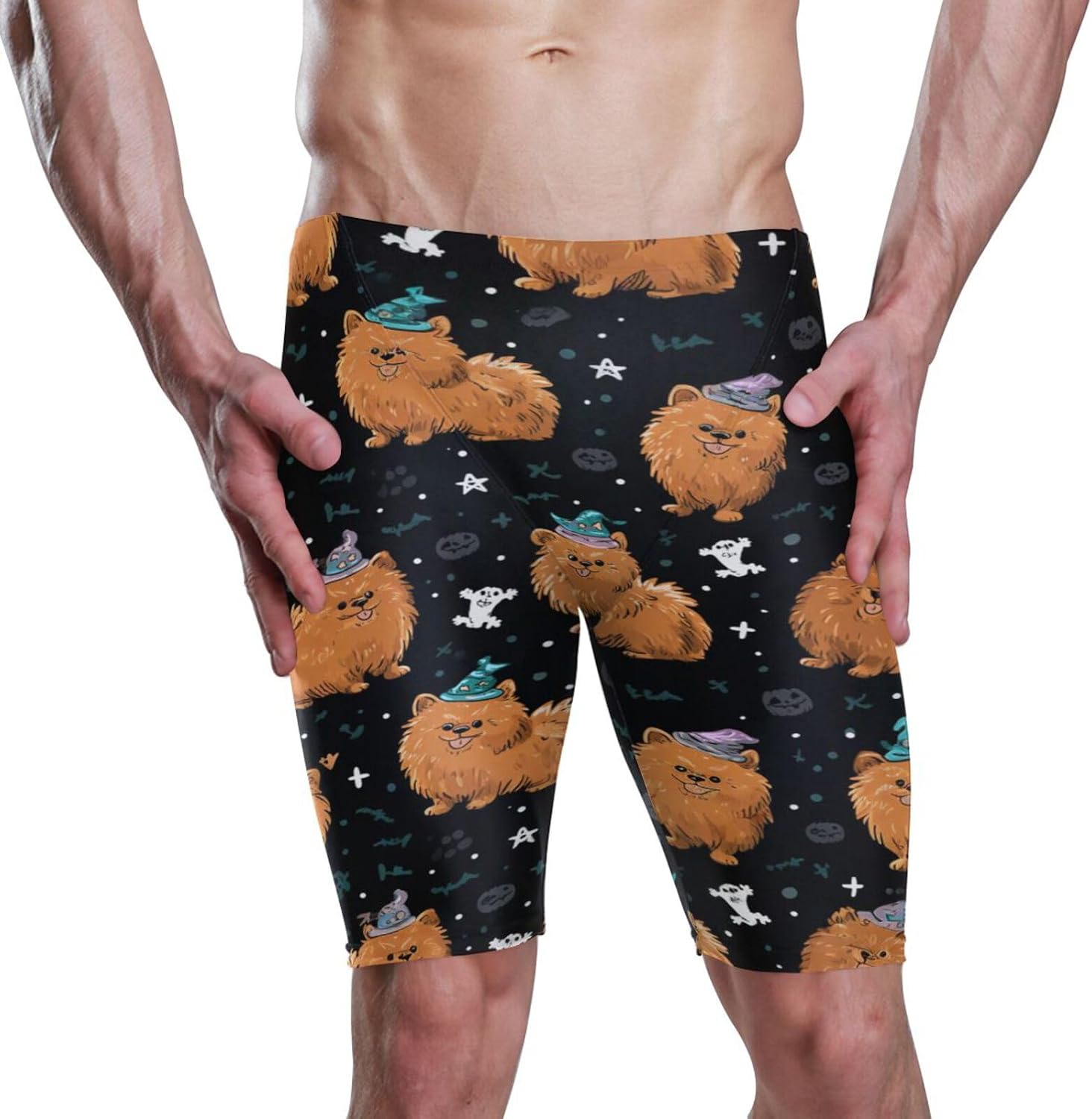 ZZXXB Halloween Pomeranian Men's Racing Swim Trunks Athletic Swim Jammers Quick Dry Training Swim Shorts S-3XL