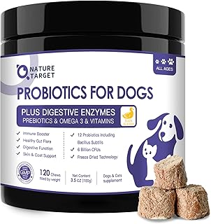 NATURE TARGET Duck Flavored Probiotics for Dogs (120 Treats) - Gut, Skin, & Immune Support