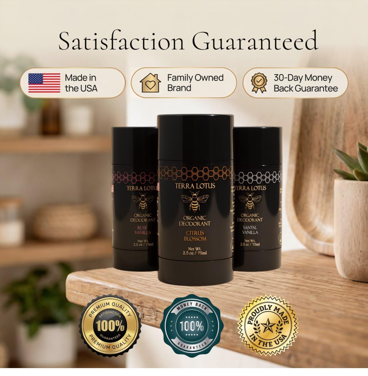 Terra Lotus - Organic Deodorant - Extra Strength 24 Hour Odor Protection for Women & Men - Handcrafted in USA - Aluminum Free and Baking Soda Free - (2.5 Oz) (Santal Vanilla)