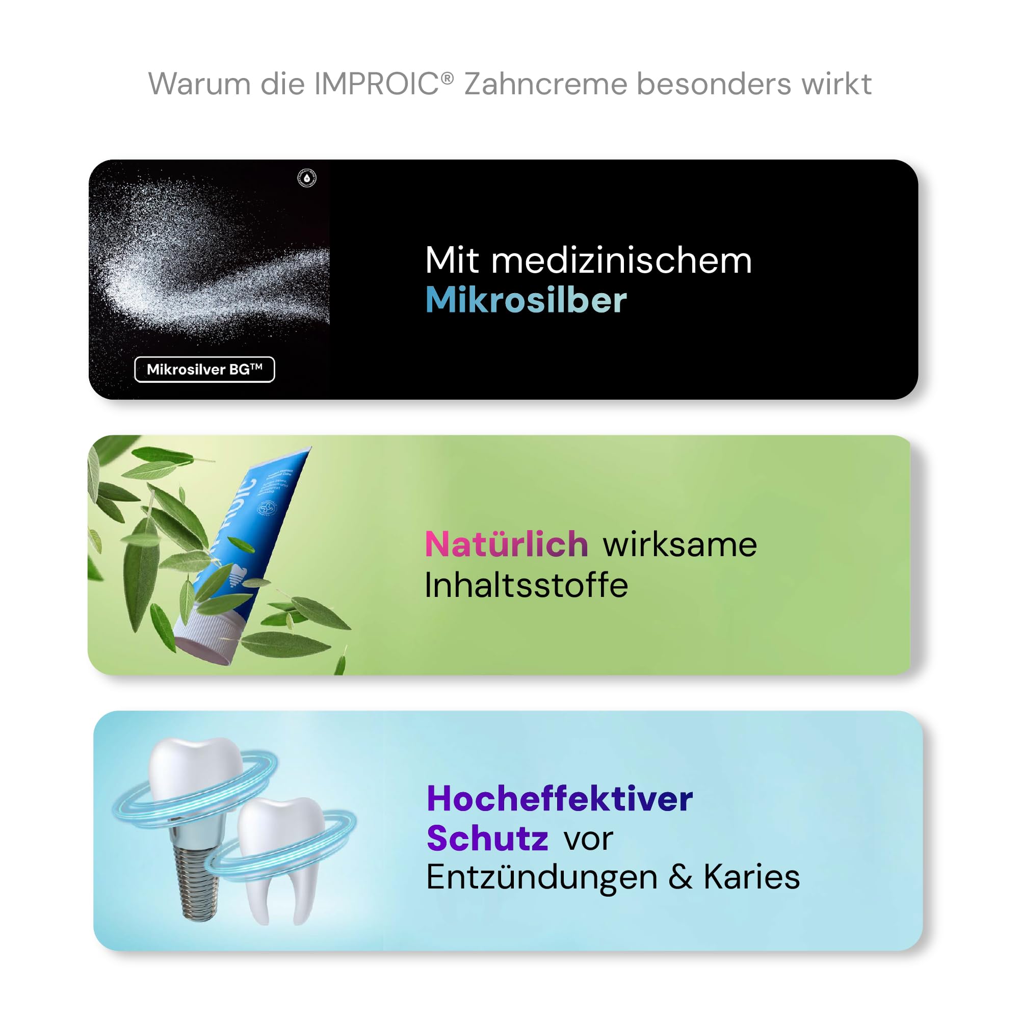IMPROIC Mundspülung & Zahncreme für Zahnimplantate (2-teilig) | Mit Hyaluronsäure, medizinischem Mikrosilber, Fluorid & funktionellen Naturstoffen | Schützt Zähne und Zahnimplantate vor Entzündungen