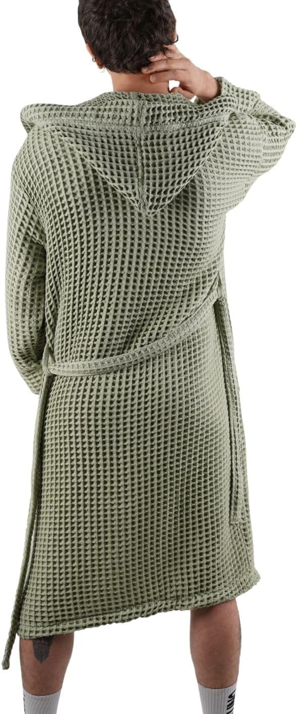 100% Cotton Hooded Waffle Bathrobe for Men