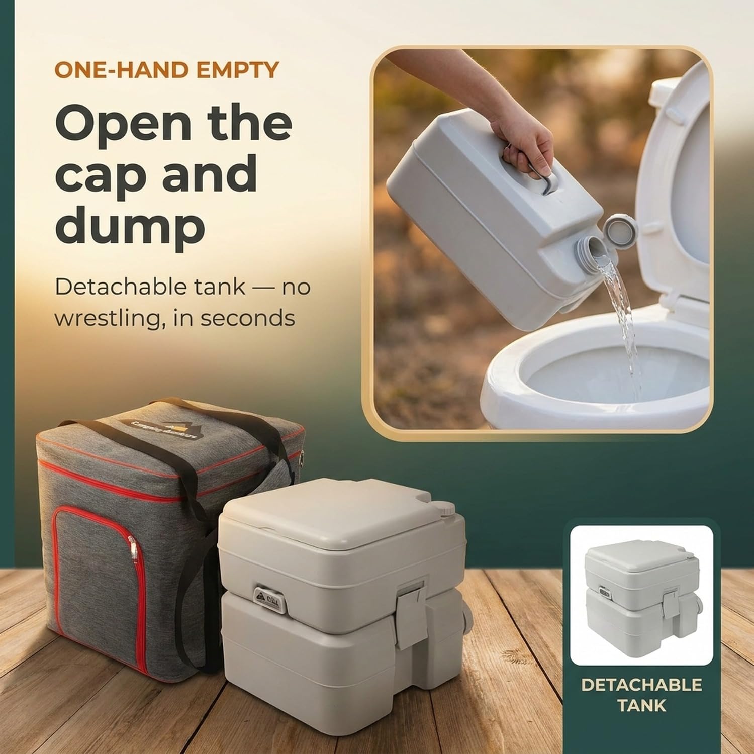 5.3 Gallon Portable Camping Toilet for Adults with Carry Bag – Extra Large Porta Potty for Adults Outdoors, RV, Boat | 286 LBS Capacity, 50 Flushes, Detachable Tanks, Carry Bag Included — Amazon image 5