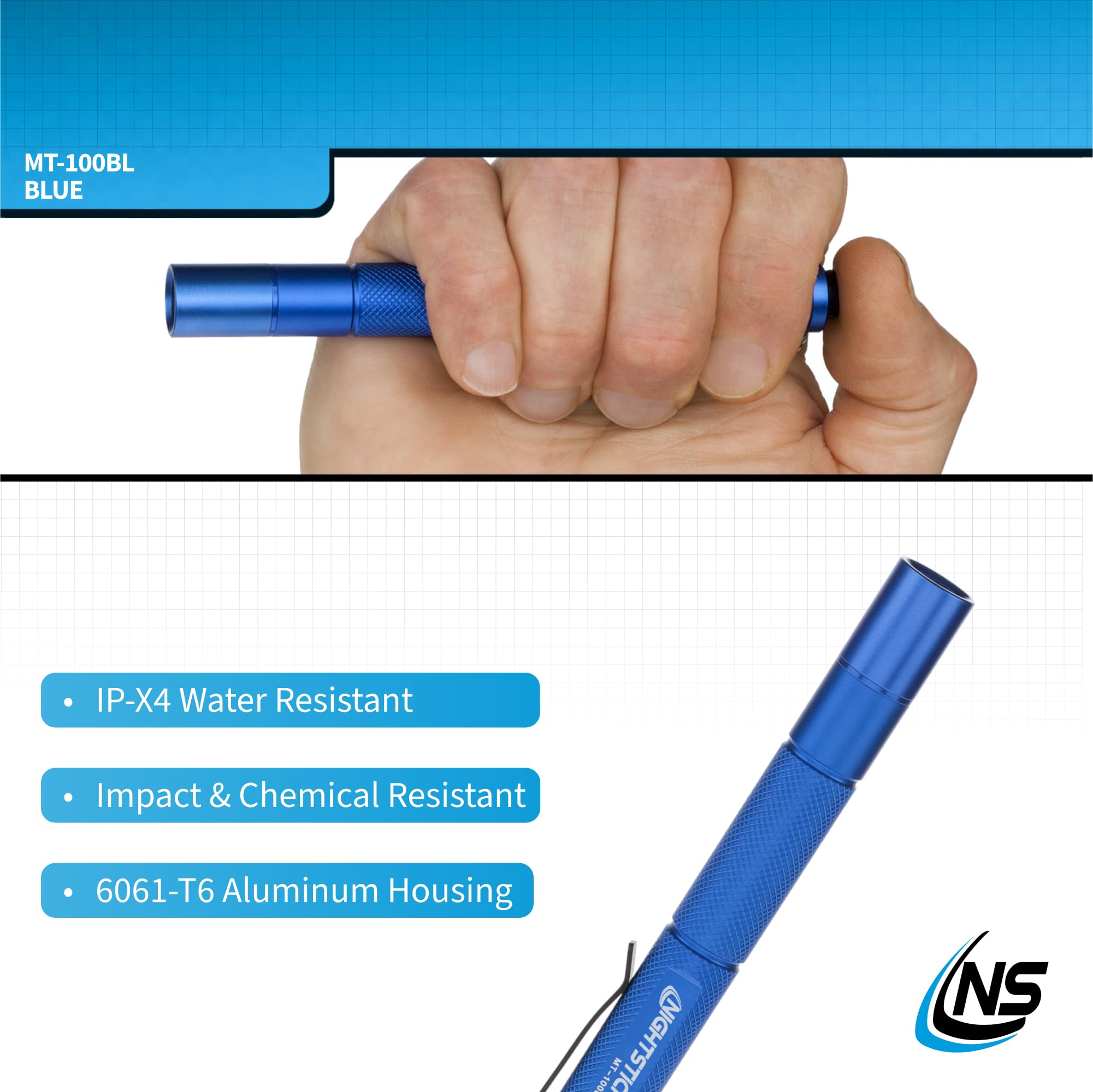 Nightstick MT-100BL Mini-TAC Metal LED Flashlight - 2 AAA, 5.4 in