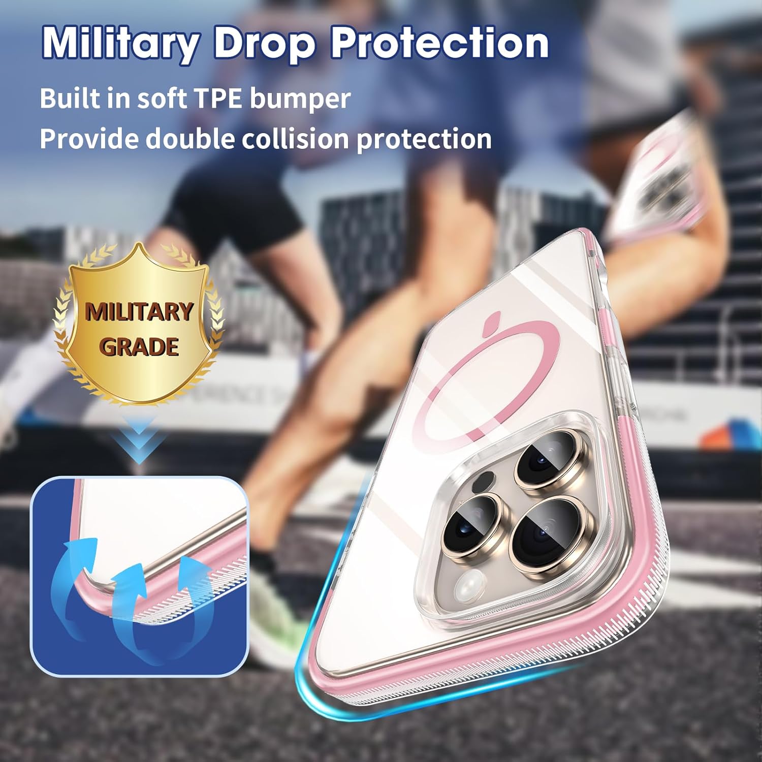 MATEPROX Magnetic Clear Compatible with iPhone 16 Pro Max Case[2024],[Compatible with MagSafe][Never Yellowing] Anti-Slip Military Protective Bumpers Cover 6.9" with Screen Protector-Pink - Image 4