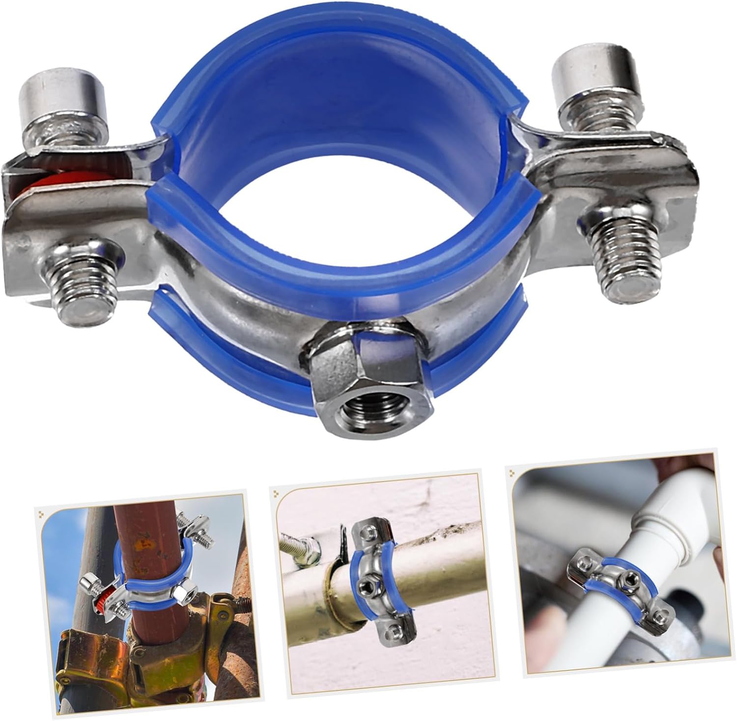 DOITOOL 4pcs Stainless Steel Clamp Bracket Support for Pipes Easy Installation Protective Pad for Wall and Ceiling Mounting