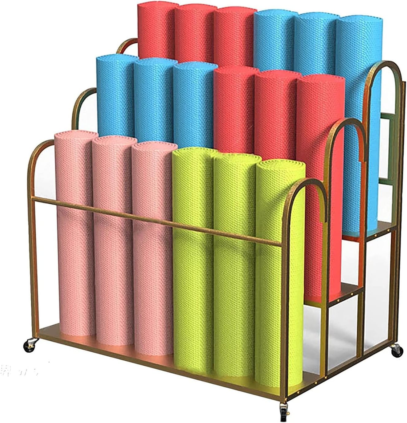Large Capacity Yoga Mat Roller Organizer Cart, Commercial Floor-Standing Exercise Mats/Foam Roller Storage Organizer Rack, Multi-Purpose Display Stand,Gold,Gold