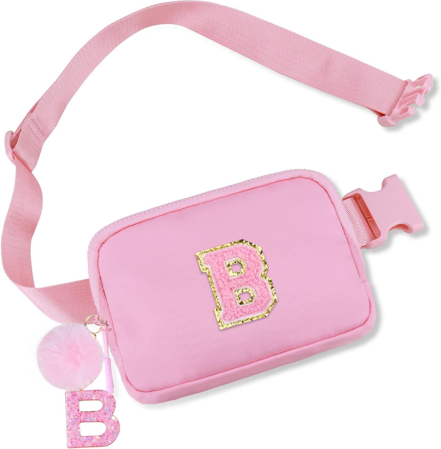 Girls Fanny Pack Belt Bag - Kids Crossbody Bag Girl Purse for Birthday Gift for 4-6 7-9 10-12 13-27 Daughter Sister Friends Teen Initia Keychain B