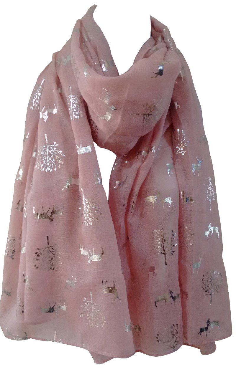 Glamlondon Women's Pink Light Glitter Deer Print Scarf (Pink Light)